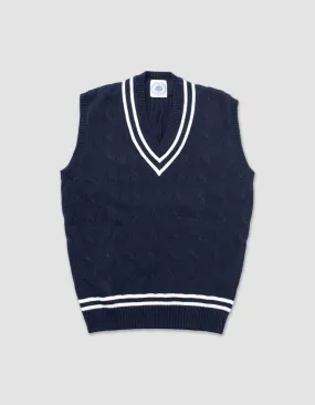 COTTON CRICKET VEST - NAVY/ECRU