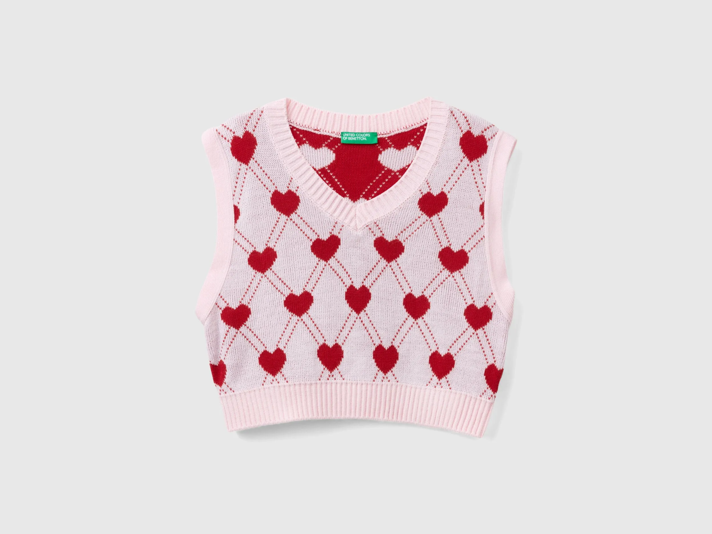 Cropped vest with heart motif - Pink | Benetton