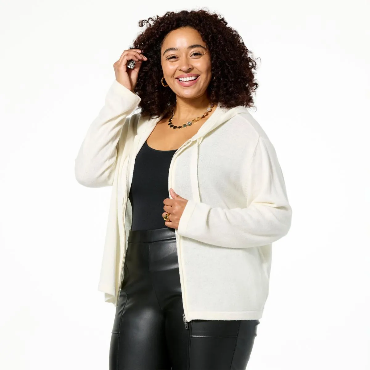      Curations x Amy Morrison Cashmere-Blend Zip-Front Hoodie     