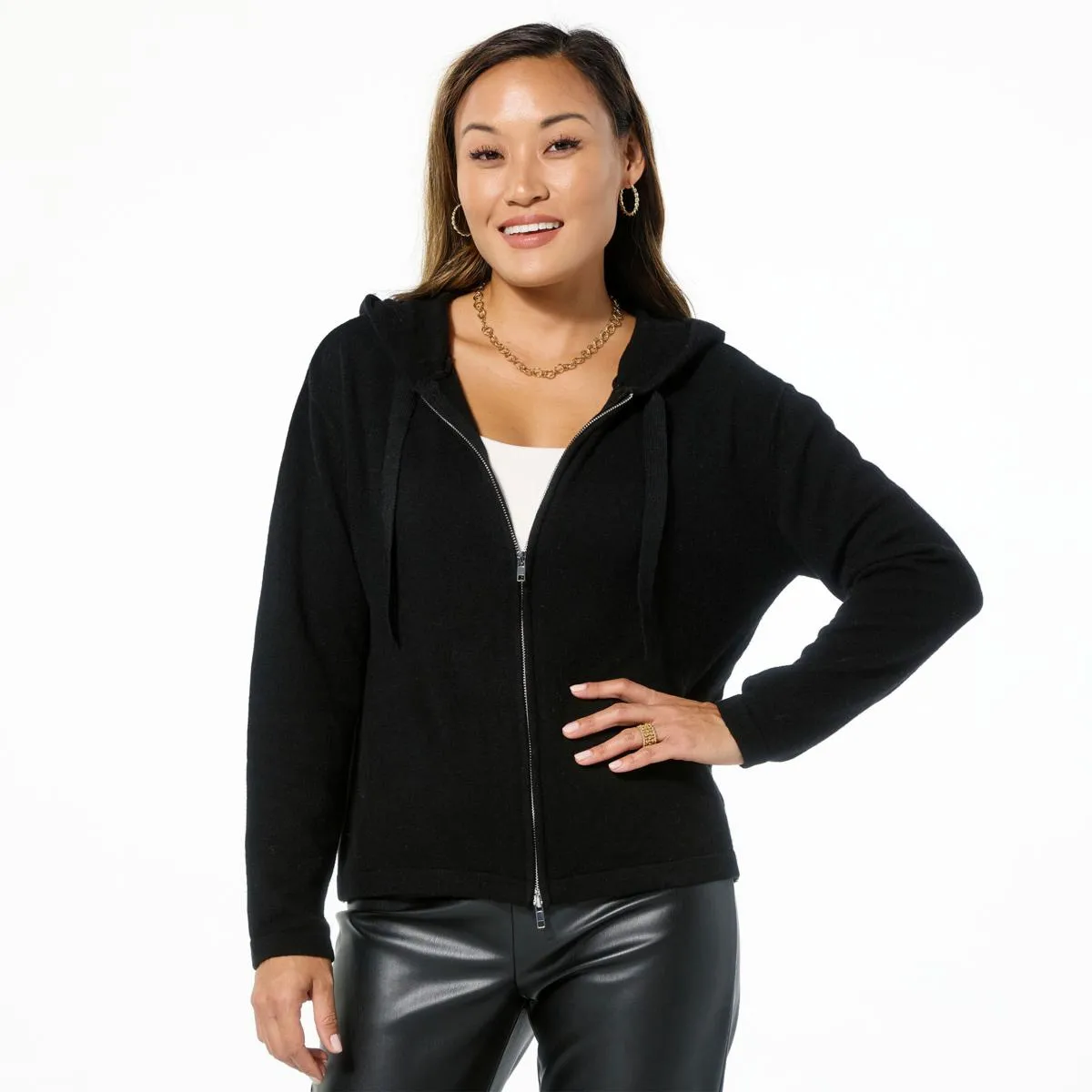      Curations x Amy Morrison Cashmere-Blend Zip-Front Hoodie     