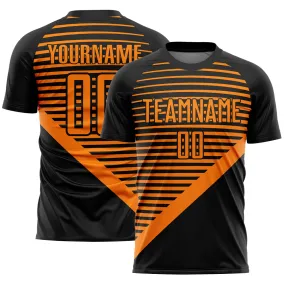 Custom Black Bay Orange Stripes Sublimation Soccer Uniform Jersey