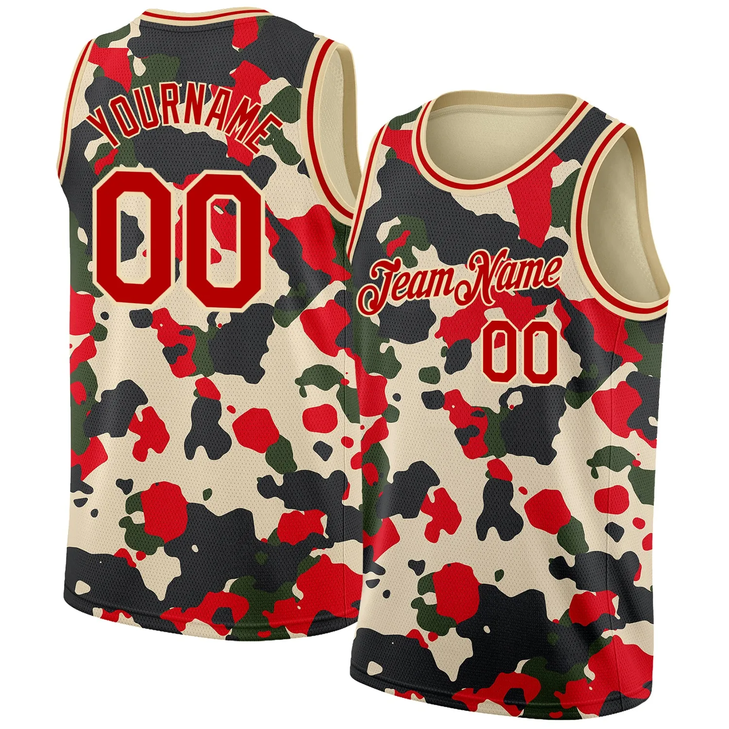 Custom Camo Red-Cream 3D Authentic Salute To Service Basketball Jersey