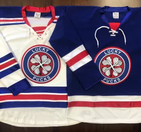 Custom Hockey Jerseys with a Lucky Pucks Twill Crest