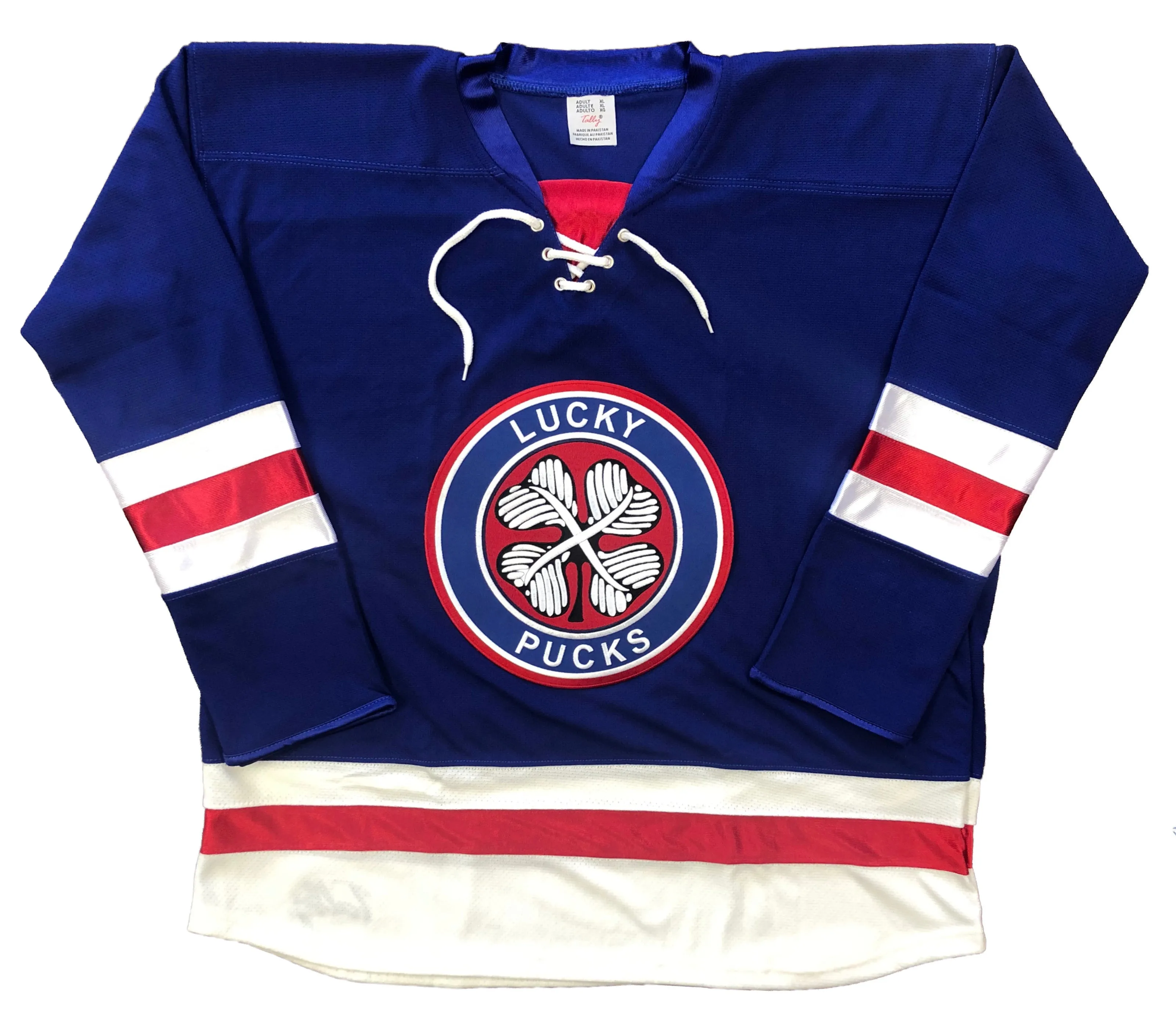 Custom Hockey Jerseys with a Lucky Pucks Twill Crest