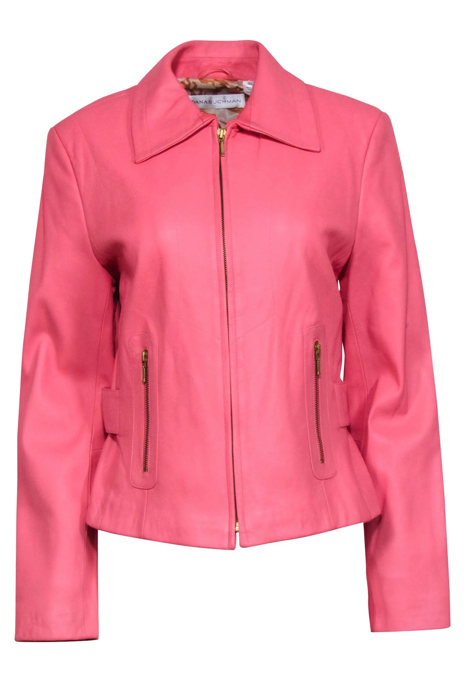 Dana Buchman - Coral Pink Leather Jacket Sz 14