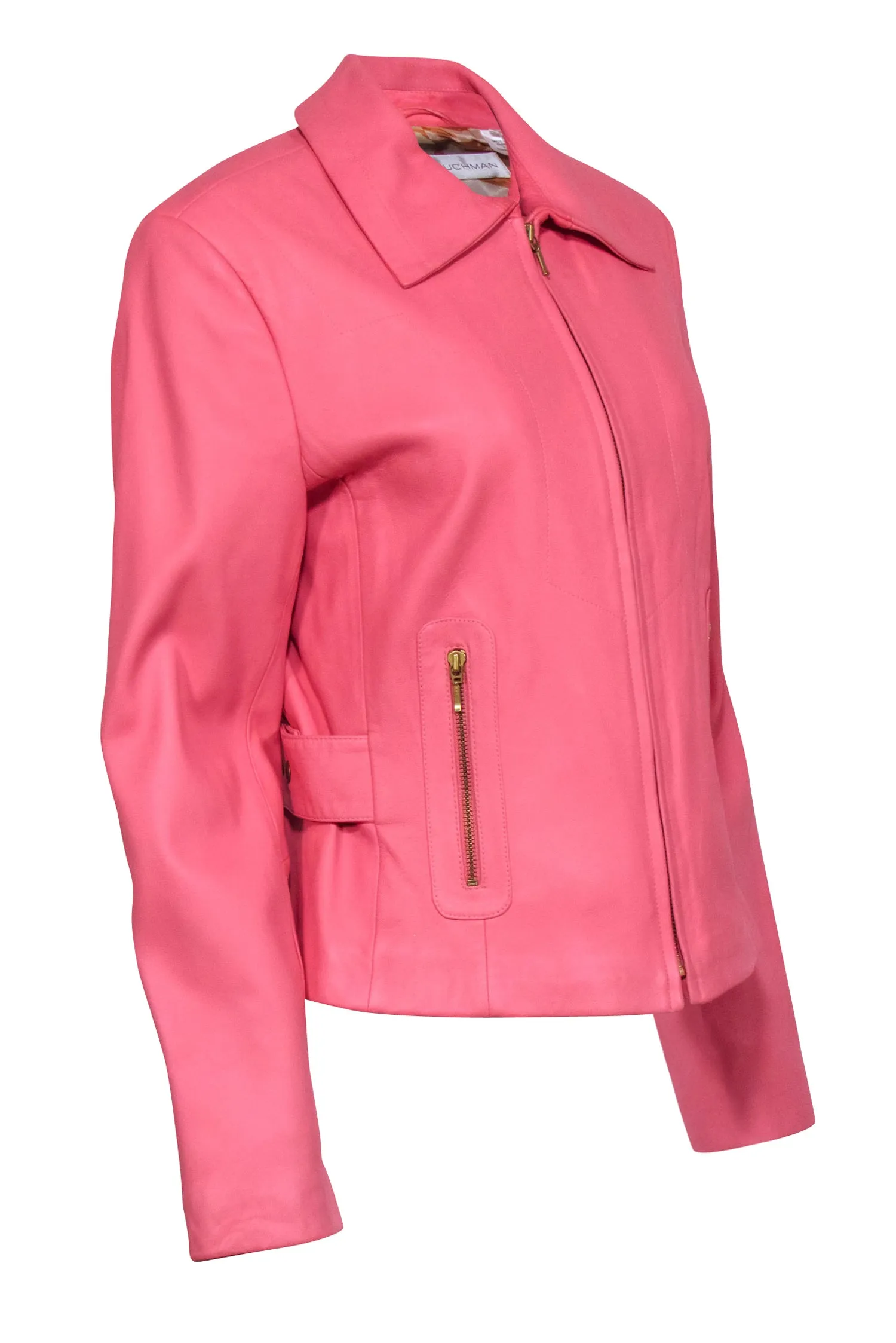 Dana Buchman - Coral Pink Leather Jacket Sz 14