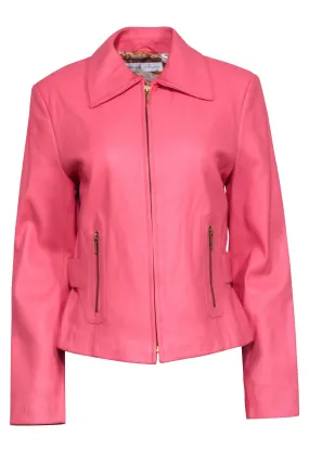 Dana Buchman - Coral Pink Leather Jacket Sz 14