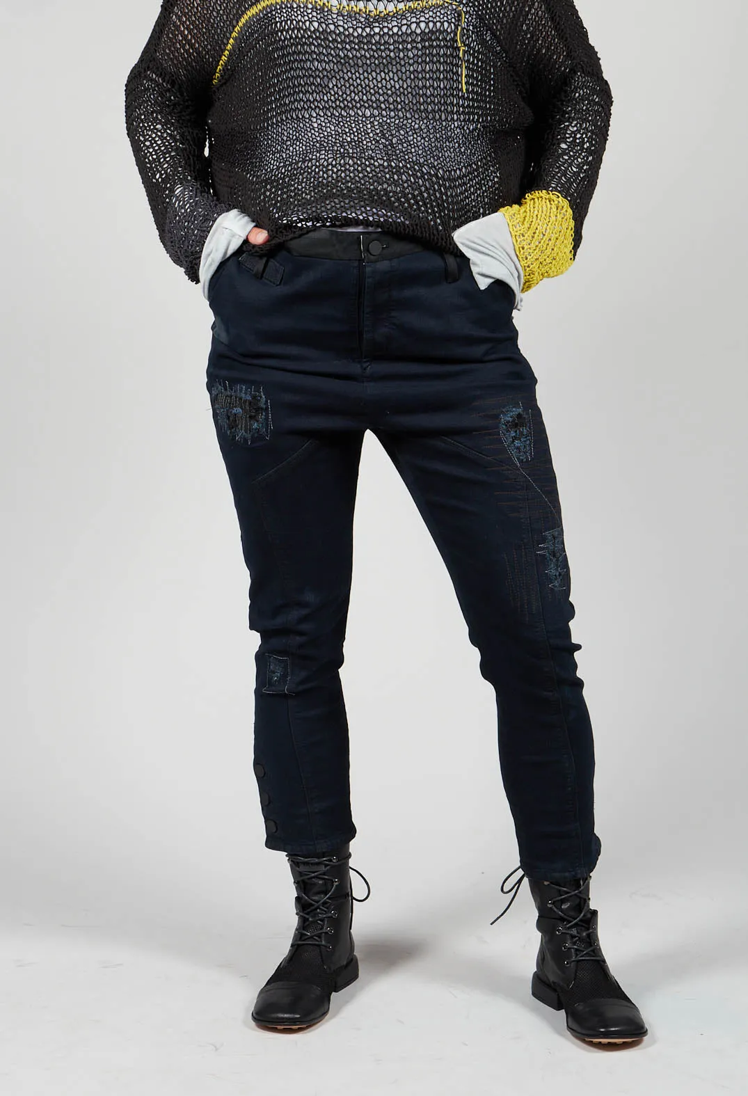 Dark Blue Jeans With Patches