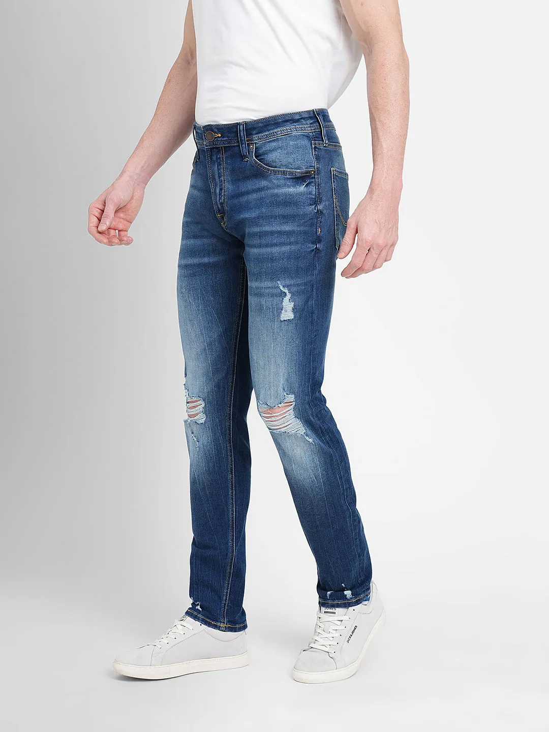 Dark Blue Low Rise Distressed Glenn Slim Fit Jeans