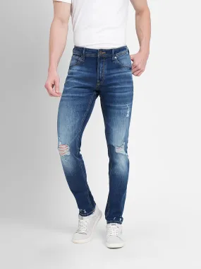 Dark Blue Low Rise Distressed Glenn Slim Fit Jeans