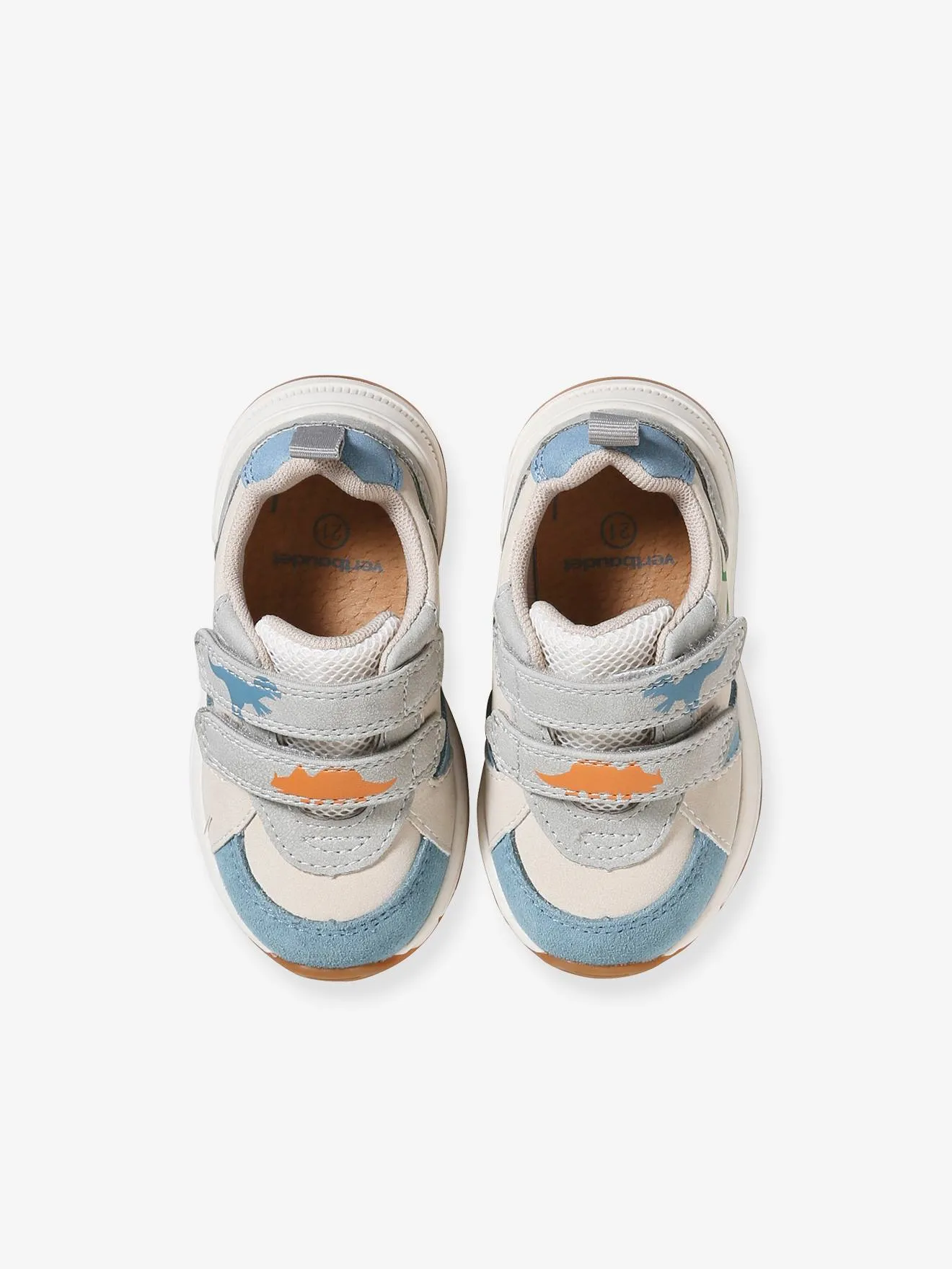 Dinosaur Hook&Loop Trainers for Babies - printed white