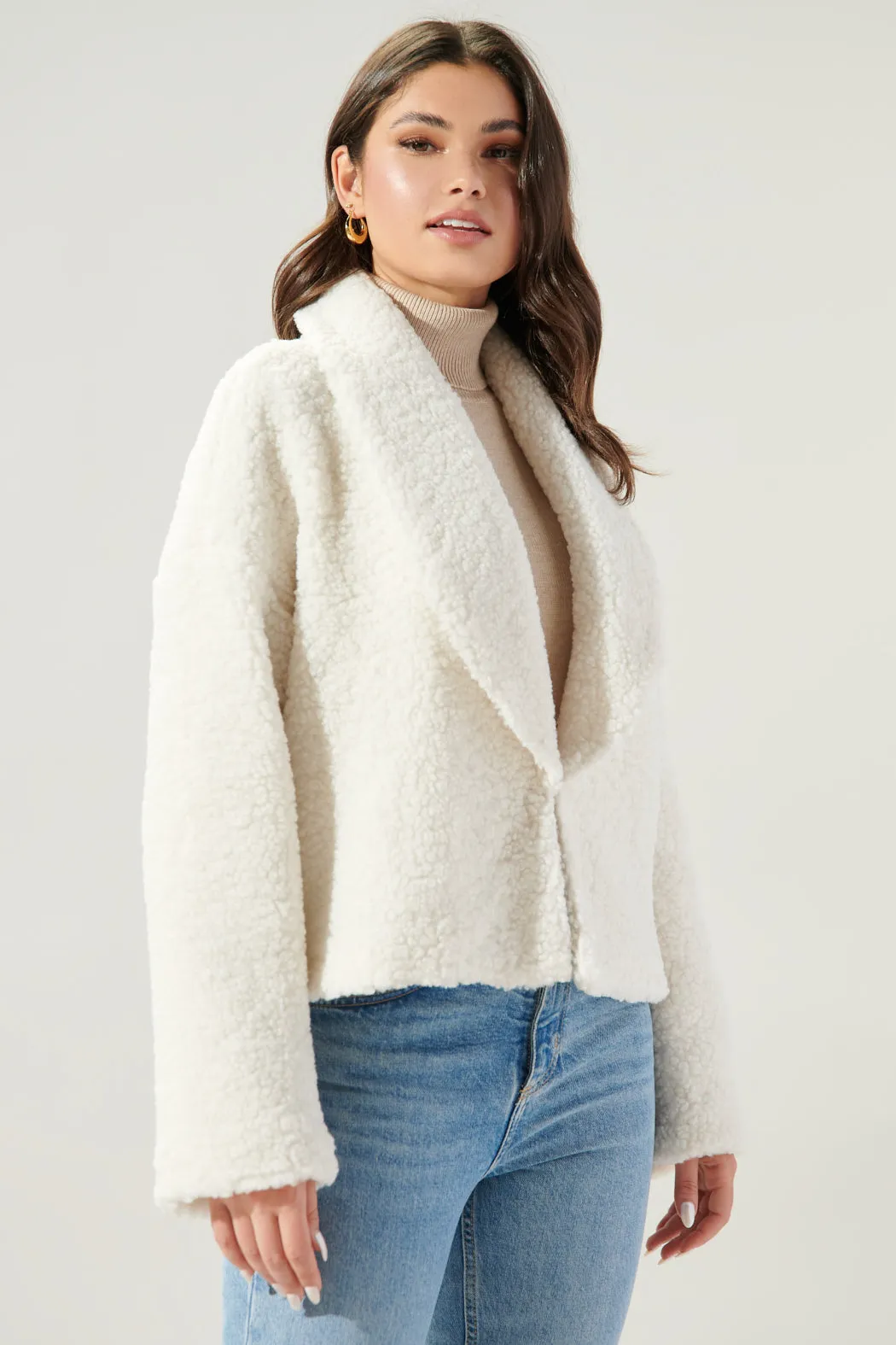 Edwina Faux Sherpa Shawl Collar Jacket