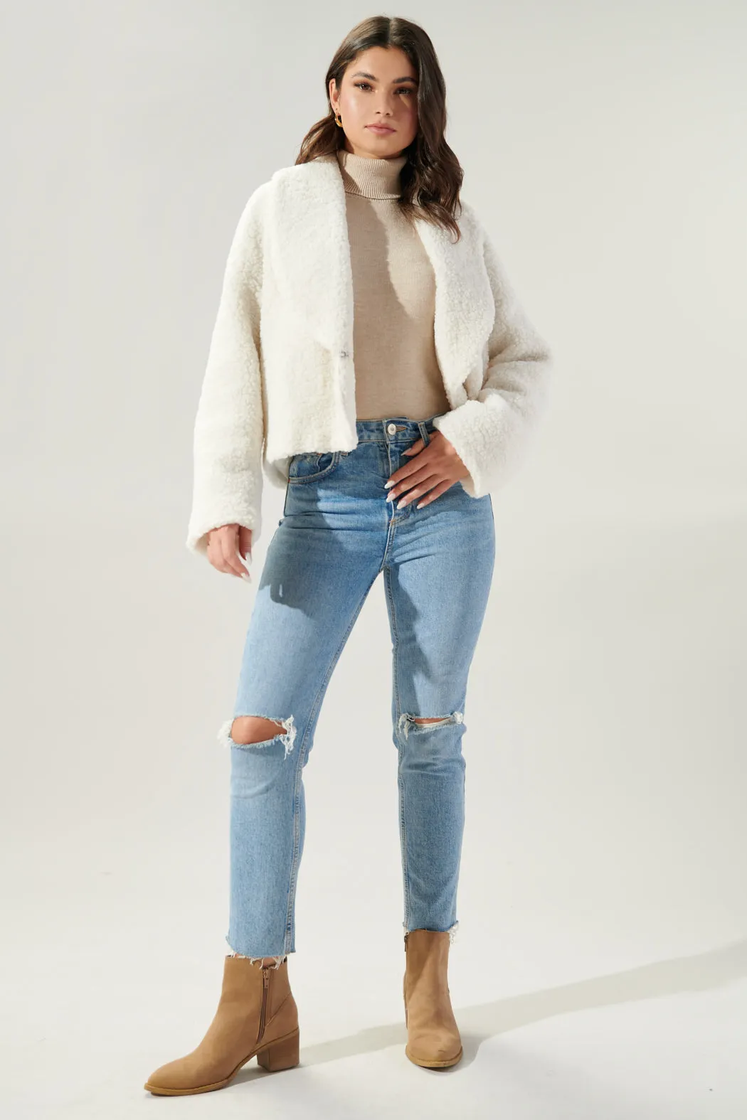 Edwina Faux Sherpa Shawl Collar Jacket