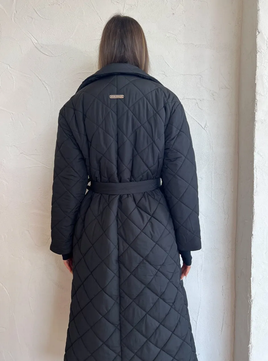 Ena Pelly Mia Longline Quilted Jacket in Black