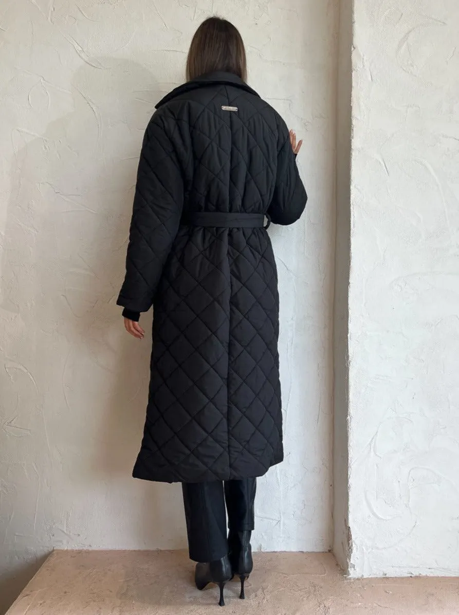 Ena Pelly Mia Longline Quilted Jacket in Black