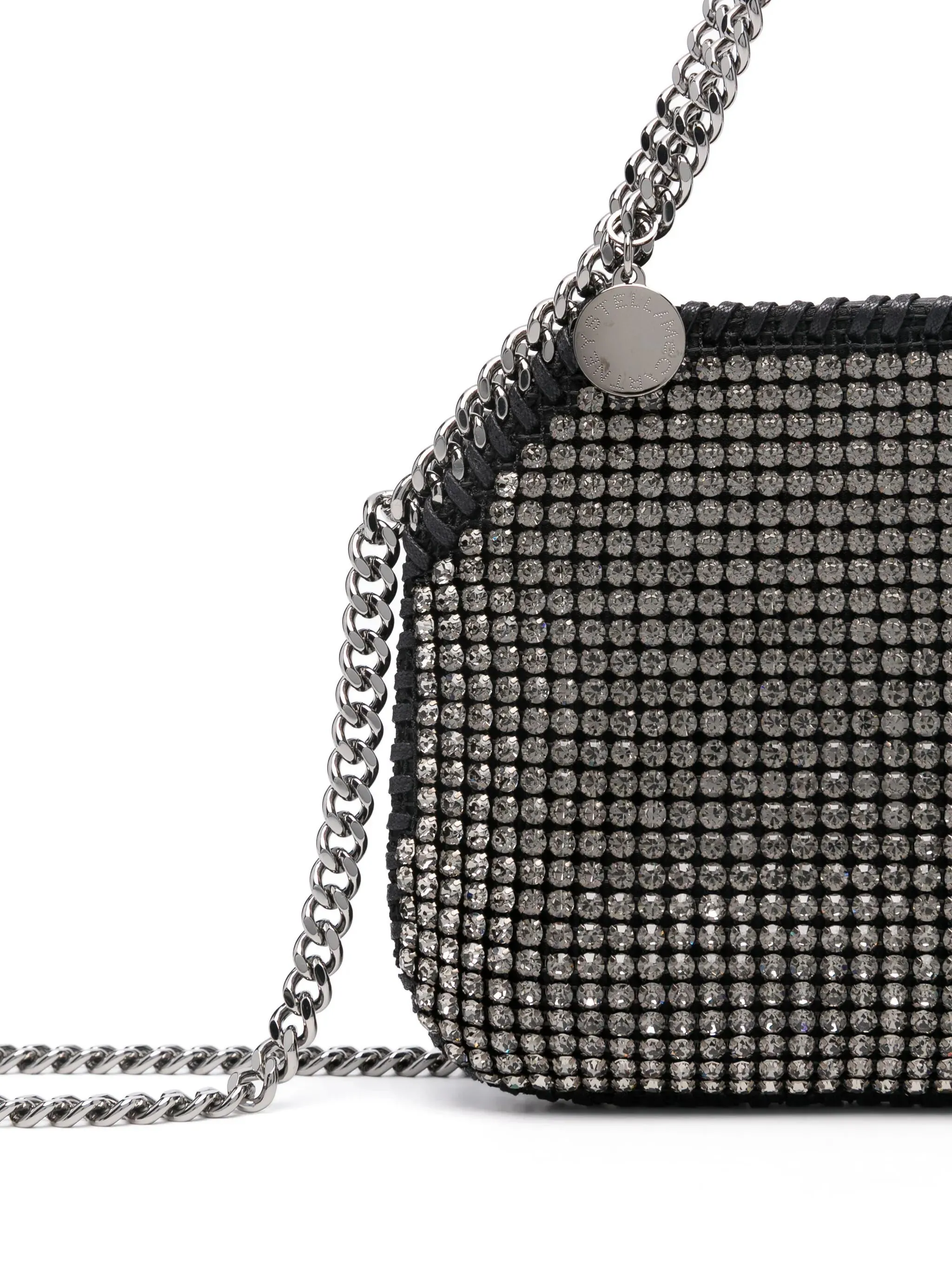 Falabella mini shoulder bag all over crystal mesh, black