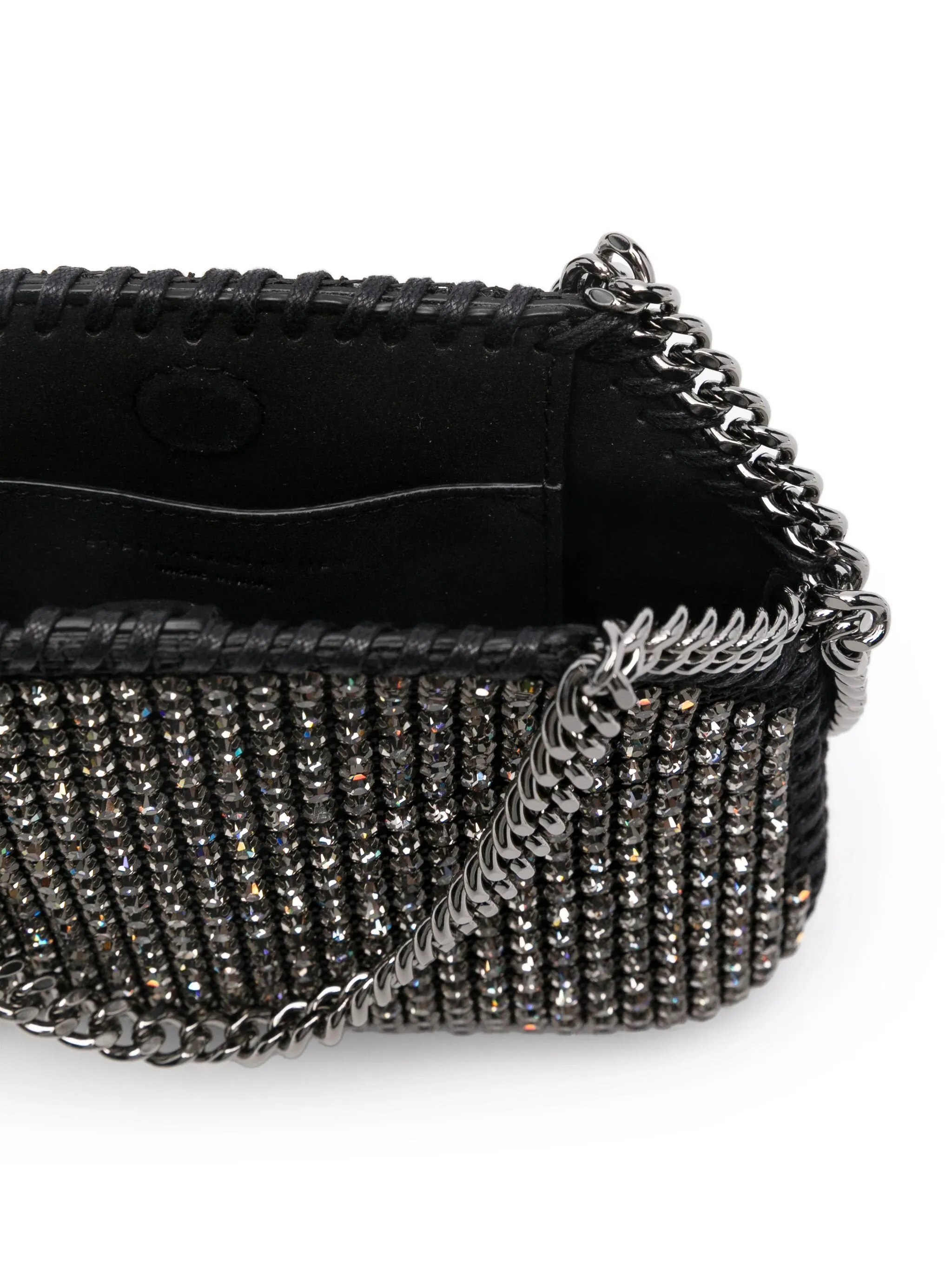 Falabella mini shoulder bag all over crystal mesh, black