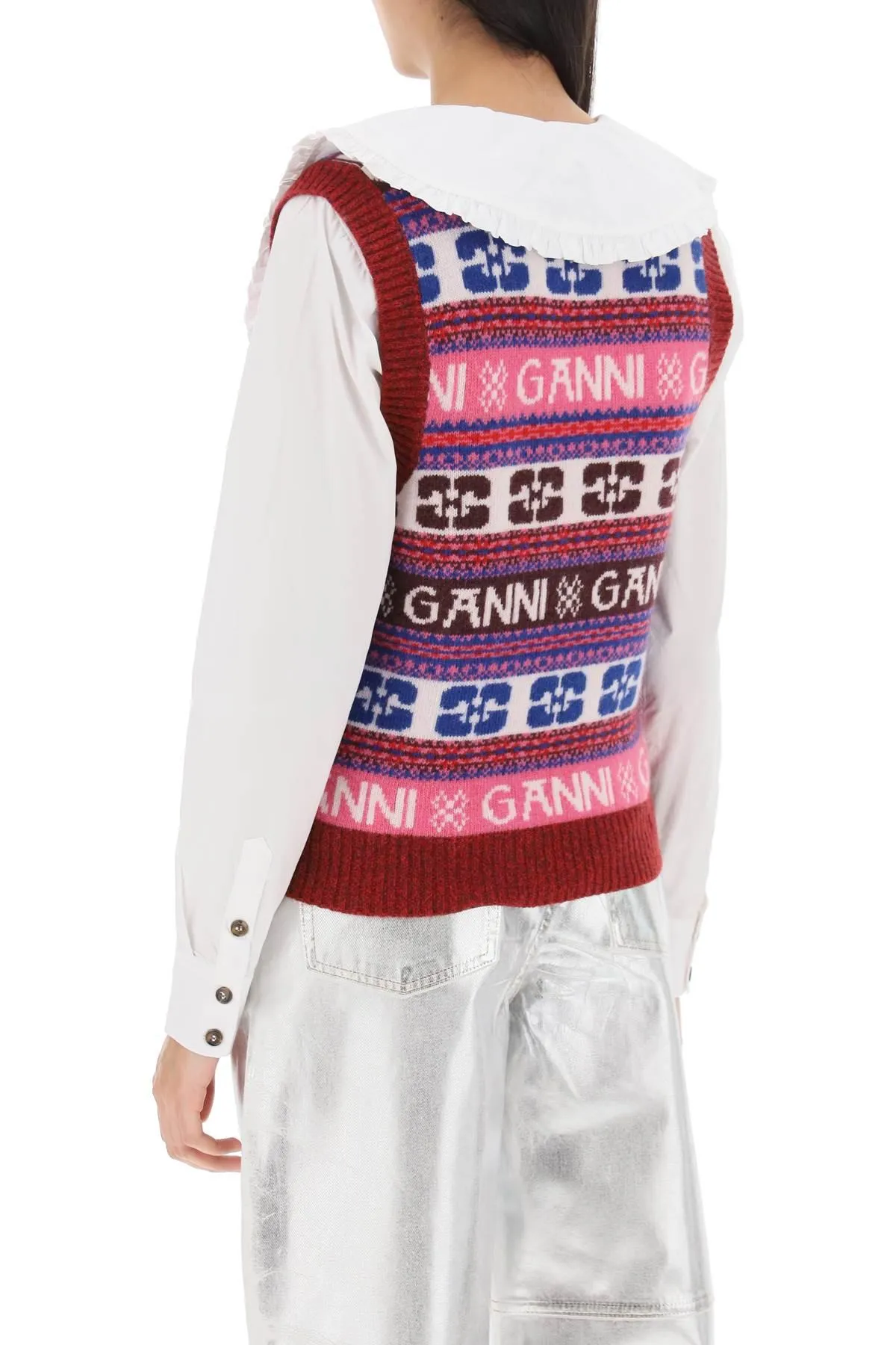 GANNI    Ganni Jacquard Wool Vest With Logo Pattern