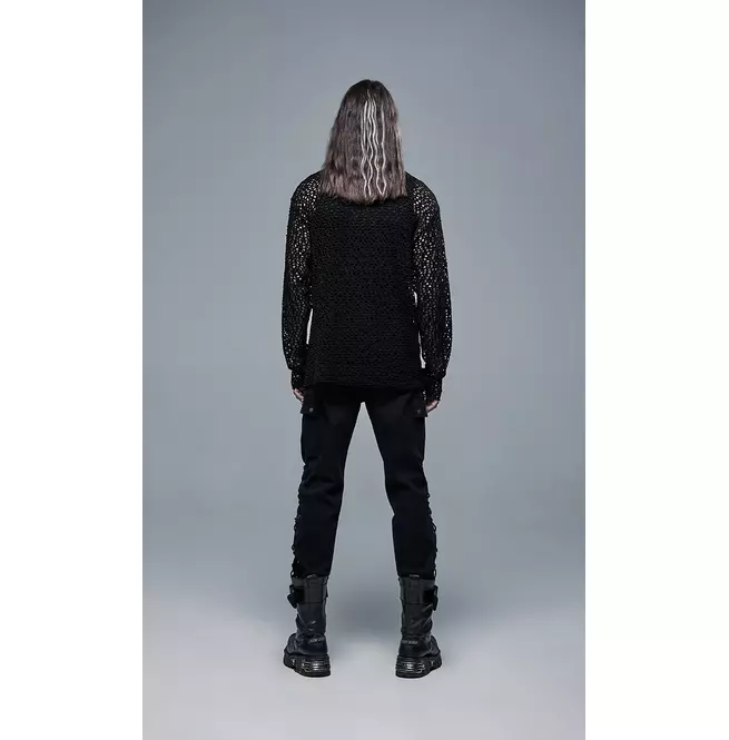 Gothic Round Neck Knitted Mesh Fabric Hoodie T-shirt for Men