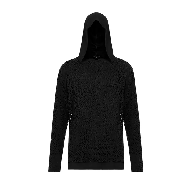 Gothic Round Neck Knitted Mesh Fabric Hoodie T-shirt for Men