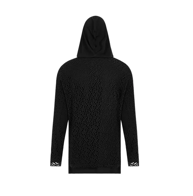 Gothic Round Neck Knitted Mesh Fabric Hoodie T-shirt for Men