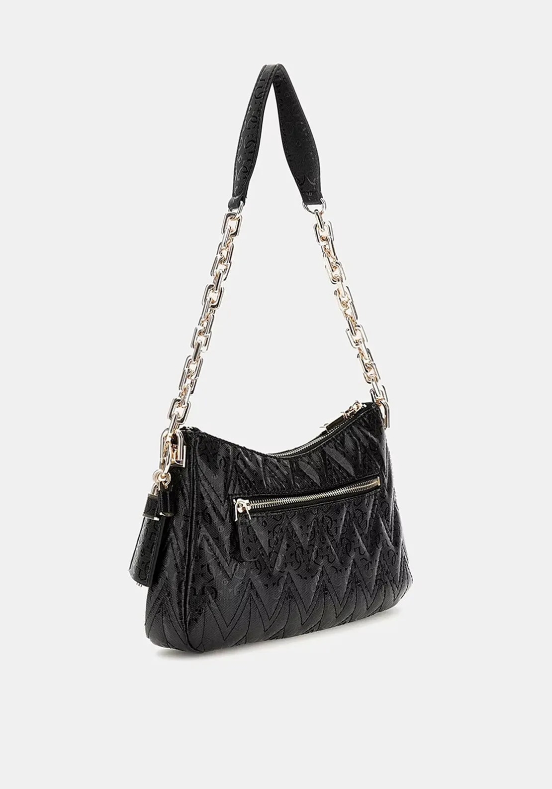 Guess Adelard Patent Effect Shoulder Bag, Black