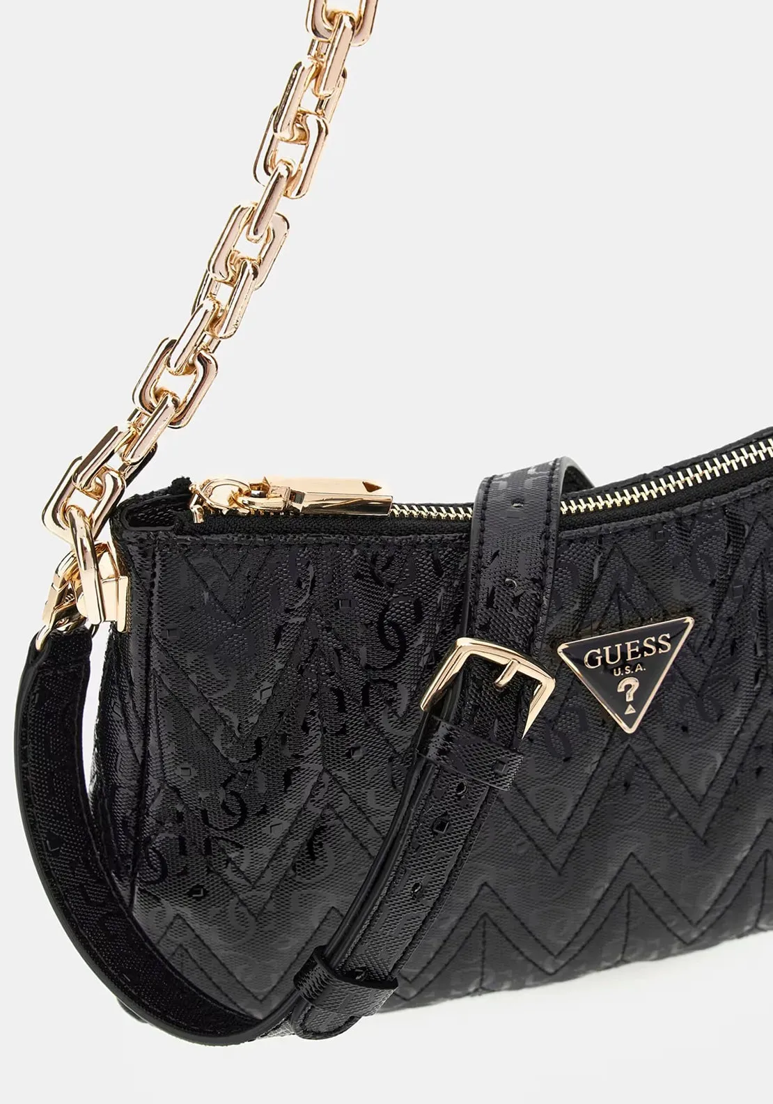 Guess Adelard Patent Effect Shoulder Bag, Black