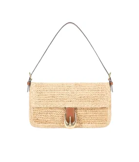 Harlow Raffia Shoulder Bag in Natural Tan