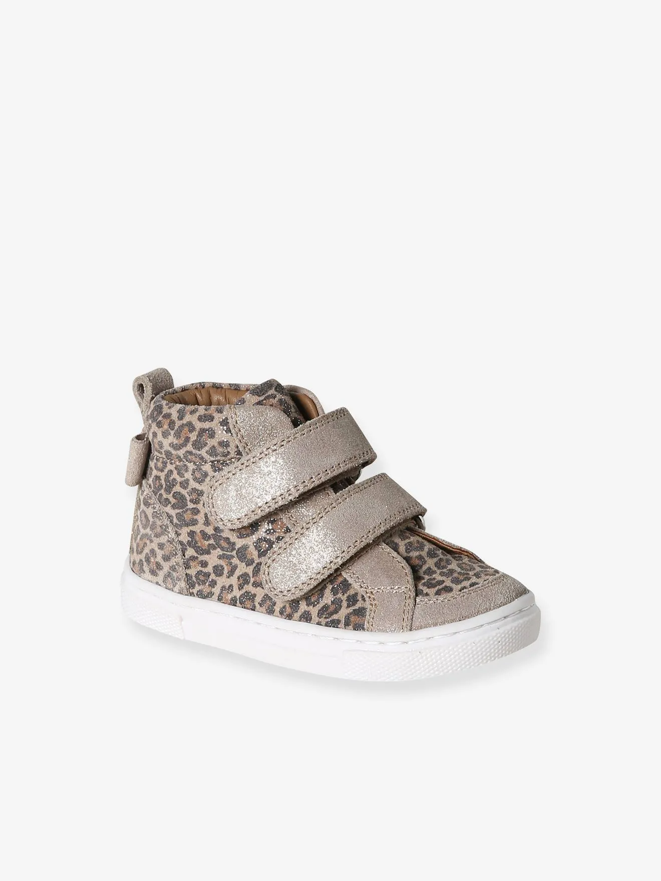 High-Top Leather Trainers for Babies - printed beige