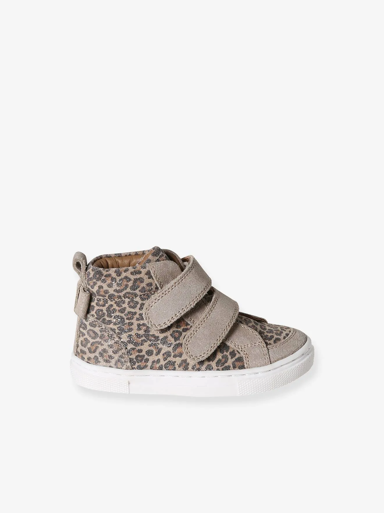 High-Top Leather Trainers for Babies - printed beige