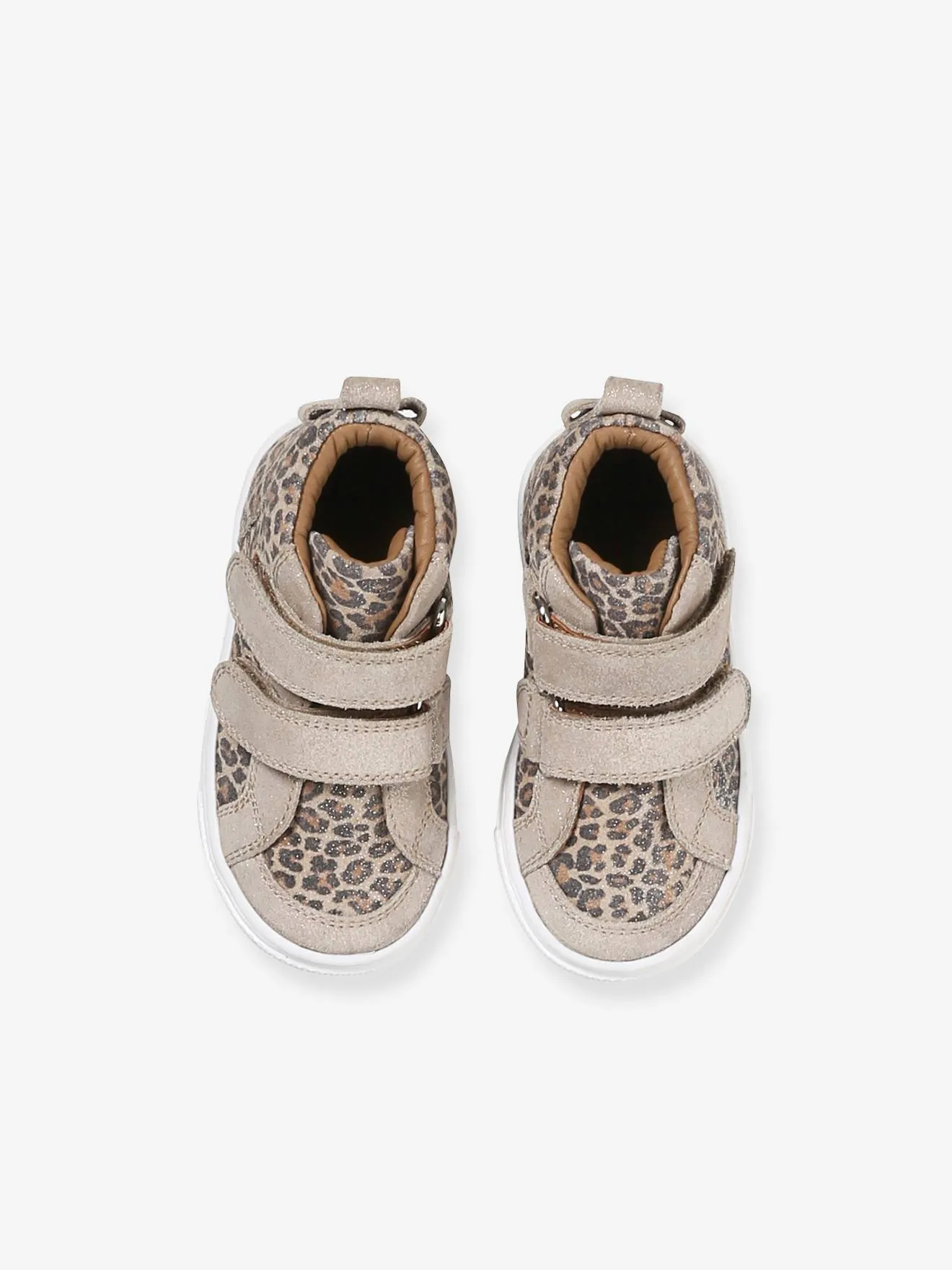 High-Top Leather Trainers for Babies - printed beige