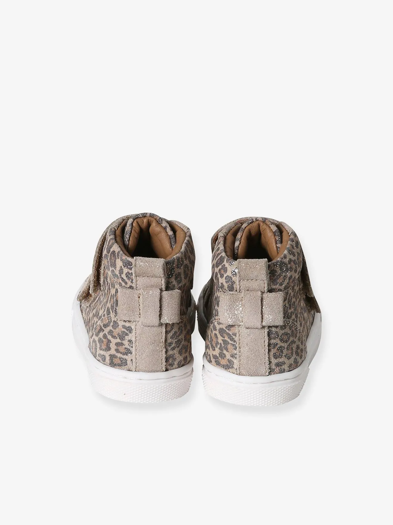 High-Top Leather Trainers for Babies - printed beige