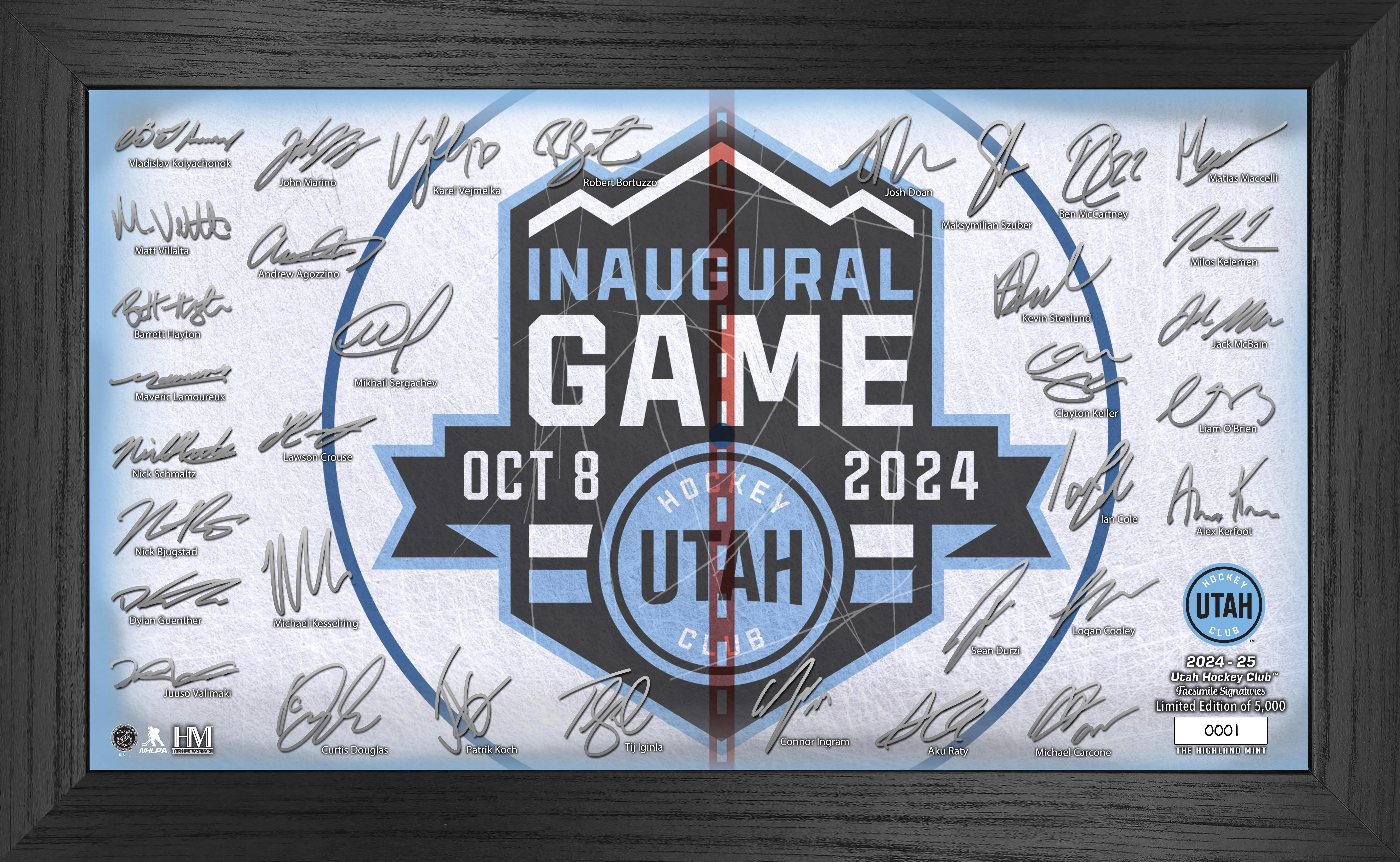 Highland Mint Utah Hockey Club Inaugural Game Signature Center Ice Frame - Highland Mint