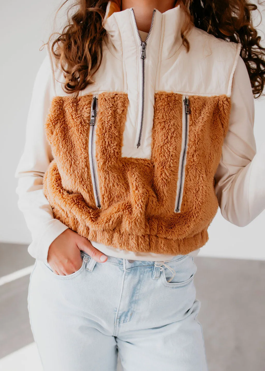 Jeena Shearling Half-Zip Vest