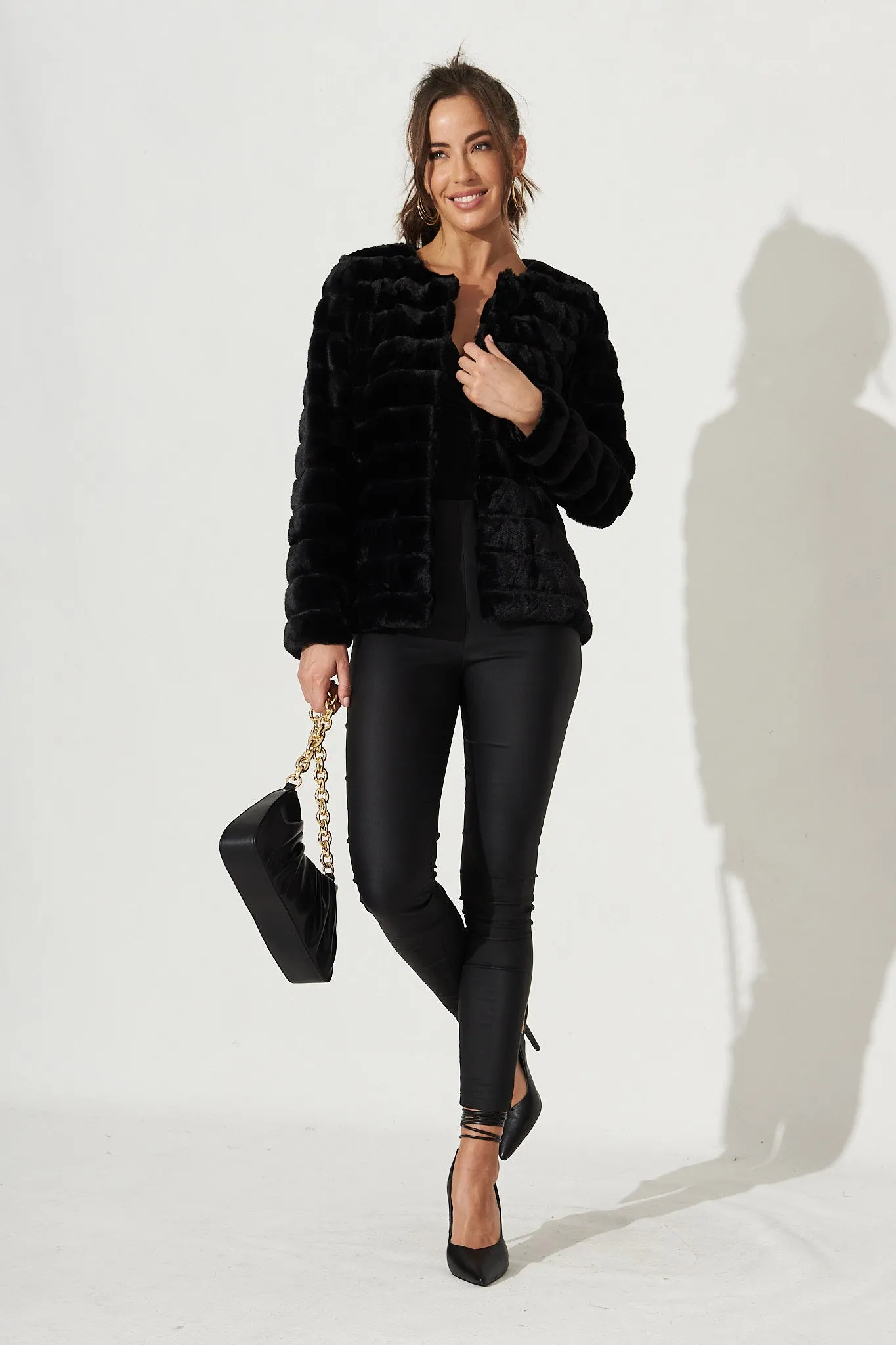 Josette Faux Fur Jacket In Black