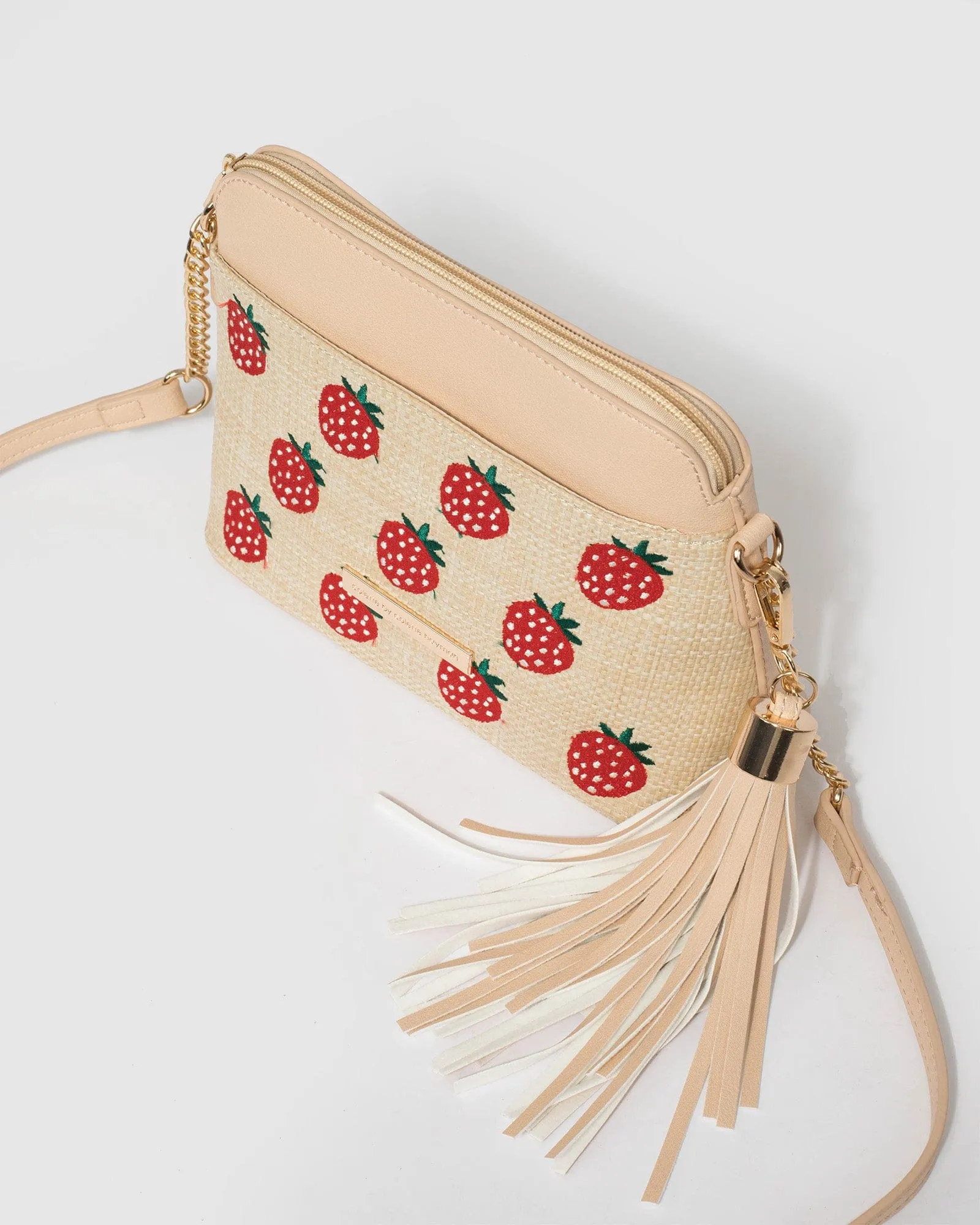 Karen Embroidered Natural Crossbody Bag