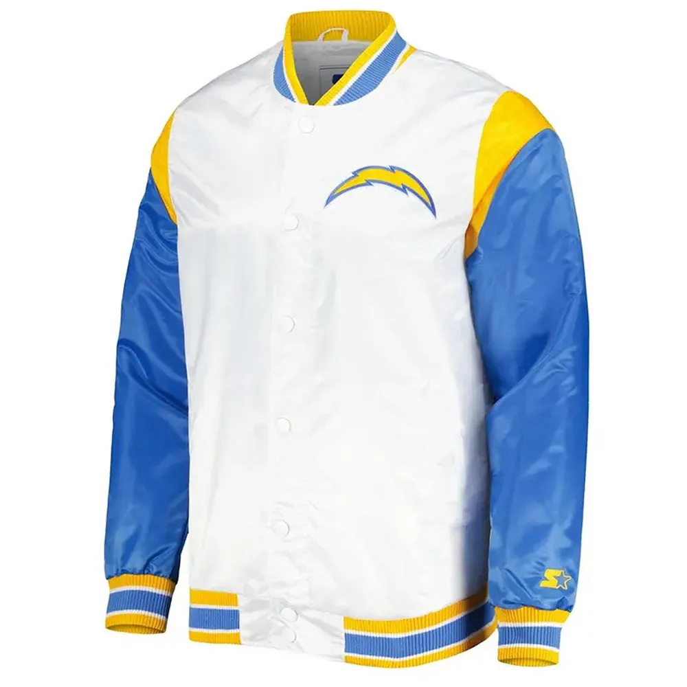 LA Chargers Throwback Pitch Satin Blue and White Jacket