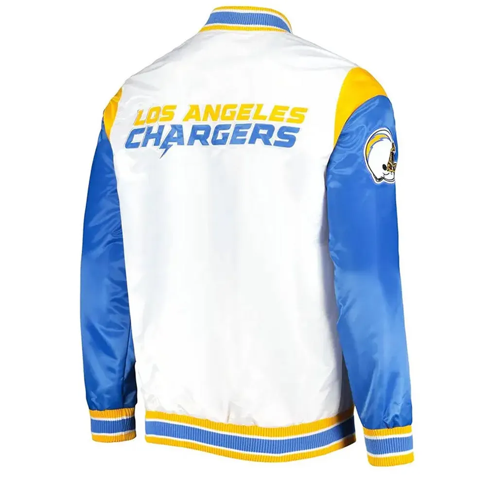 LA Chargers Throwback Pitch Satin Blue and White Jacket