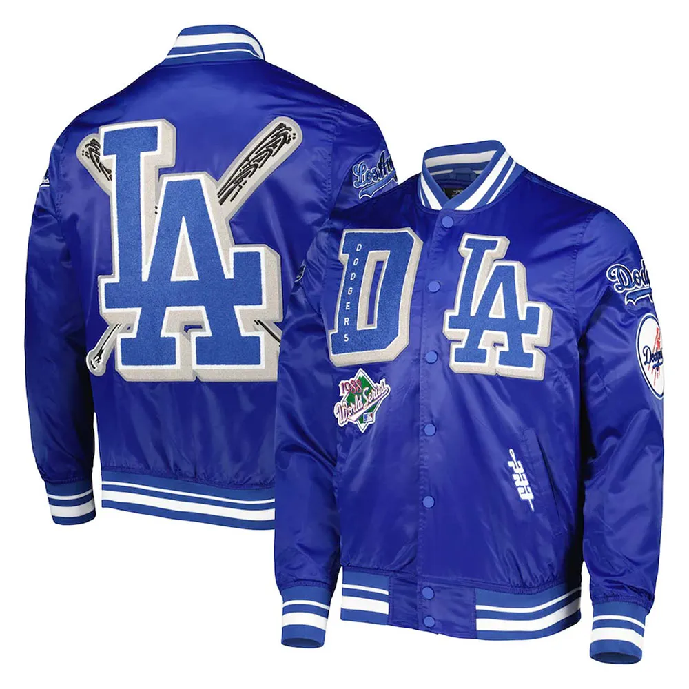 LA Dodgers Mash Up Royal Blue and Black Satin Jacket