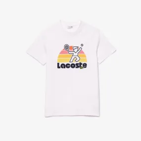 LACOSTE WASHED EFFECT TENNIS PRINT T-SHIRT Men’s -WHITE-001