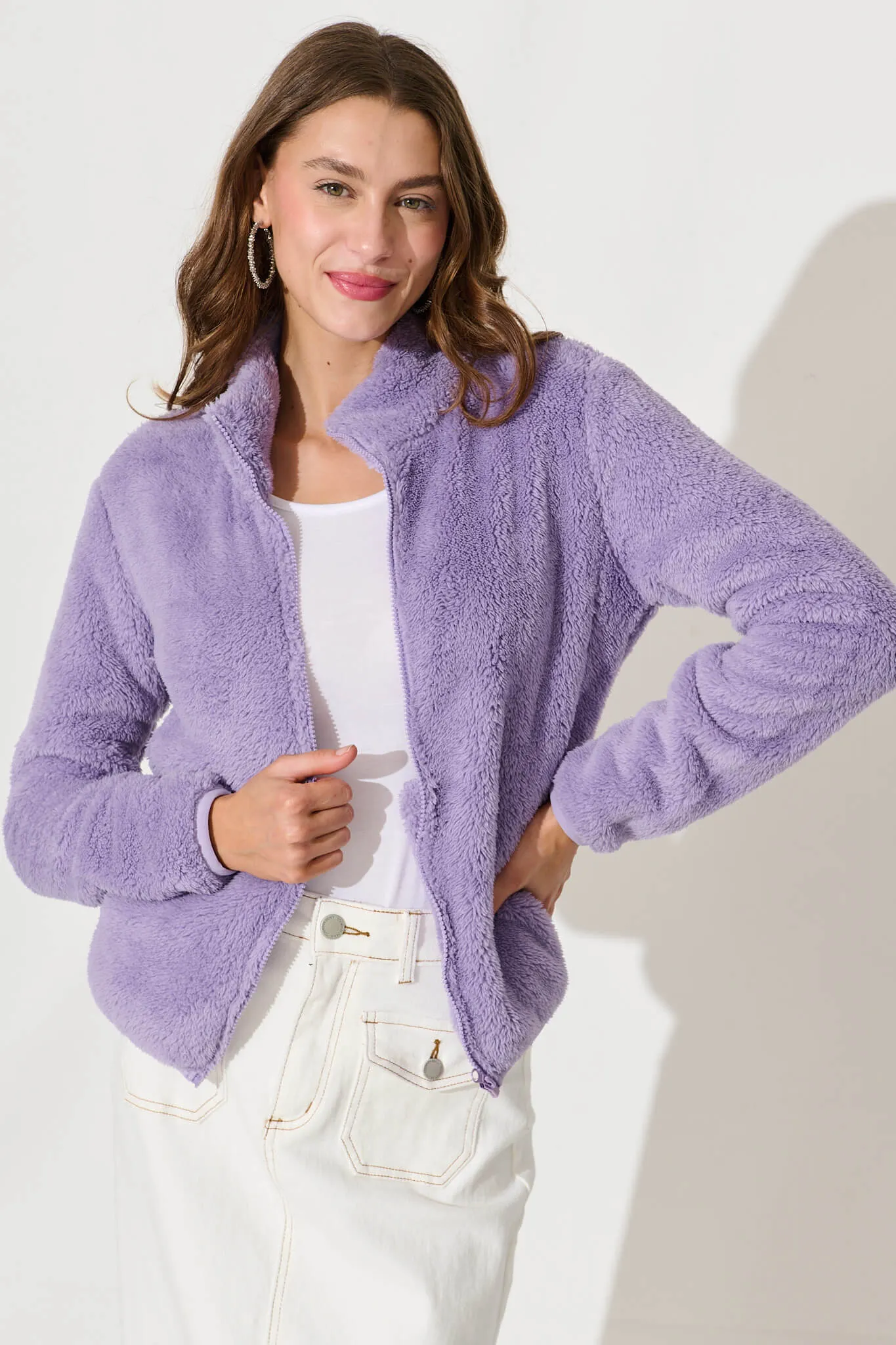 Linea Fluffy Jacket In Purple