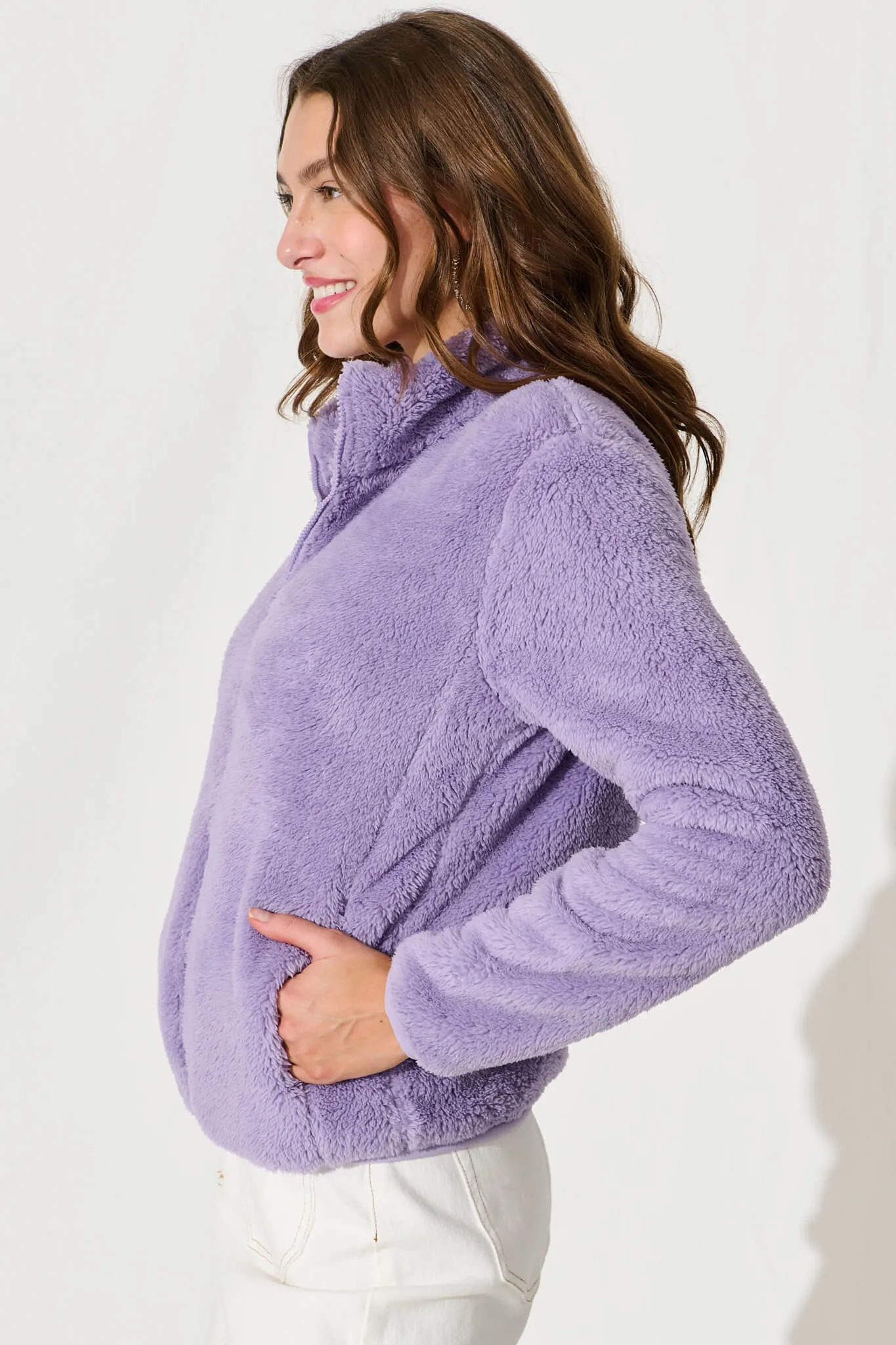 Linea Fluffy Jacket In Purple