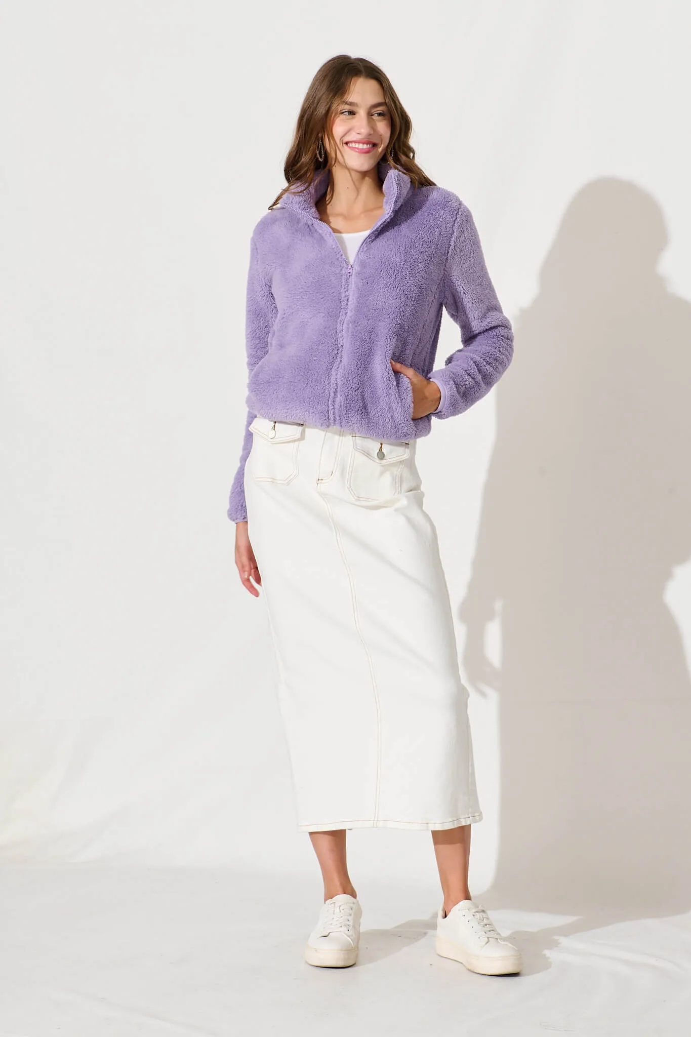 Linea Fluffy Jacket In Purple