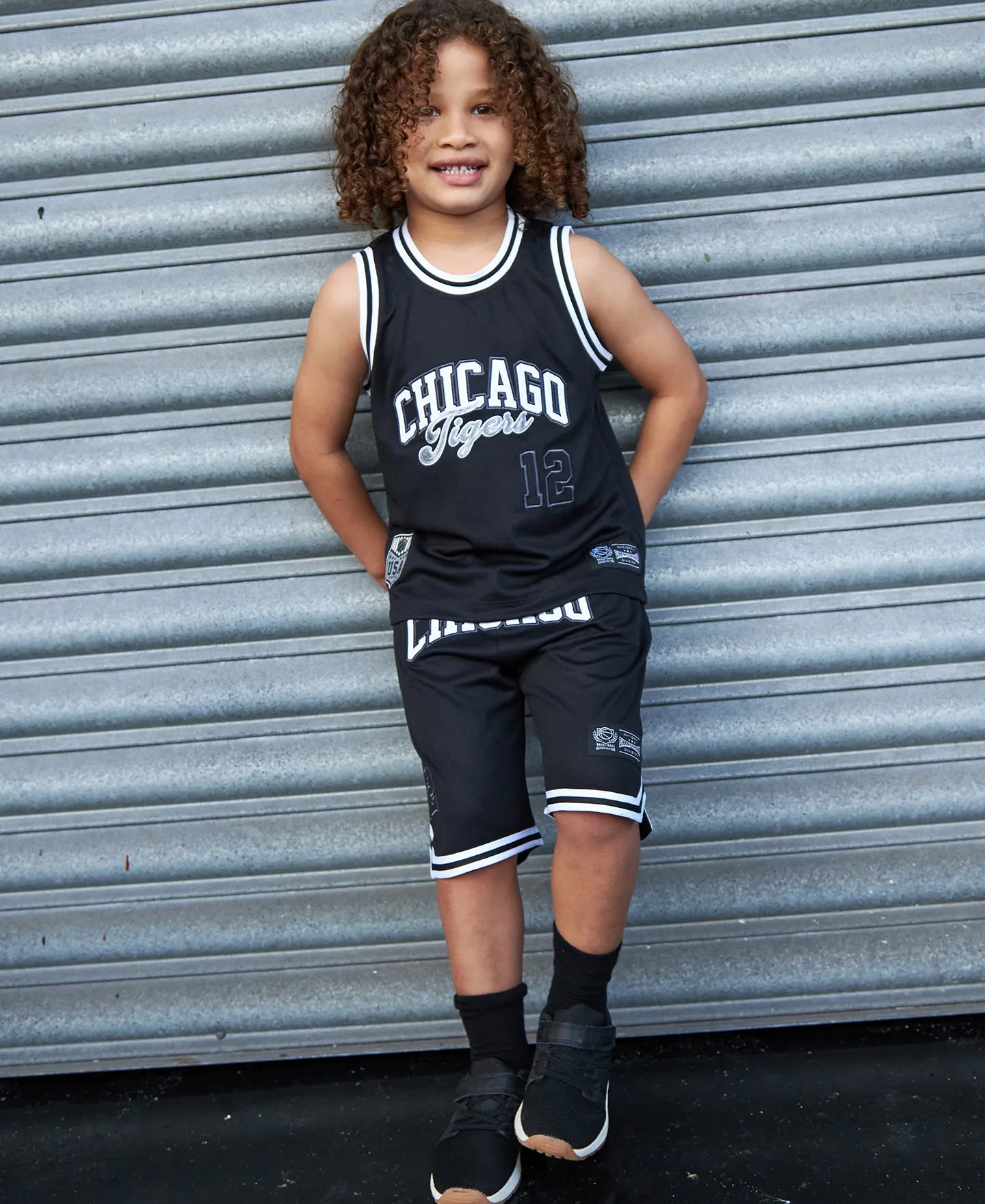 Little Kids' Mesh Basketball Singlet in Black/charcoal Chicago | Postie