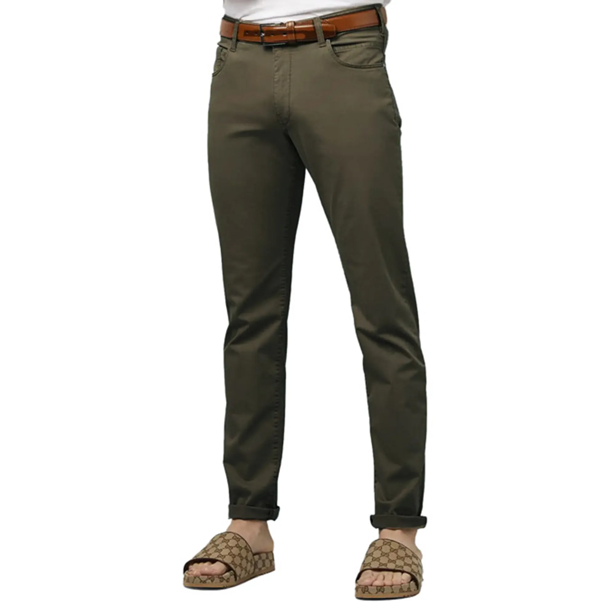 M5 Five Pocket Olive Slim Perfect Fit Jeans | Menswear Online