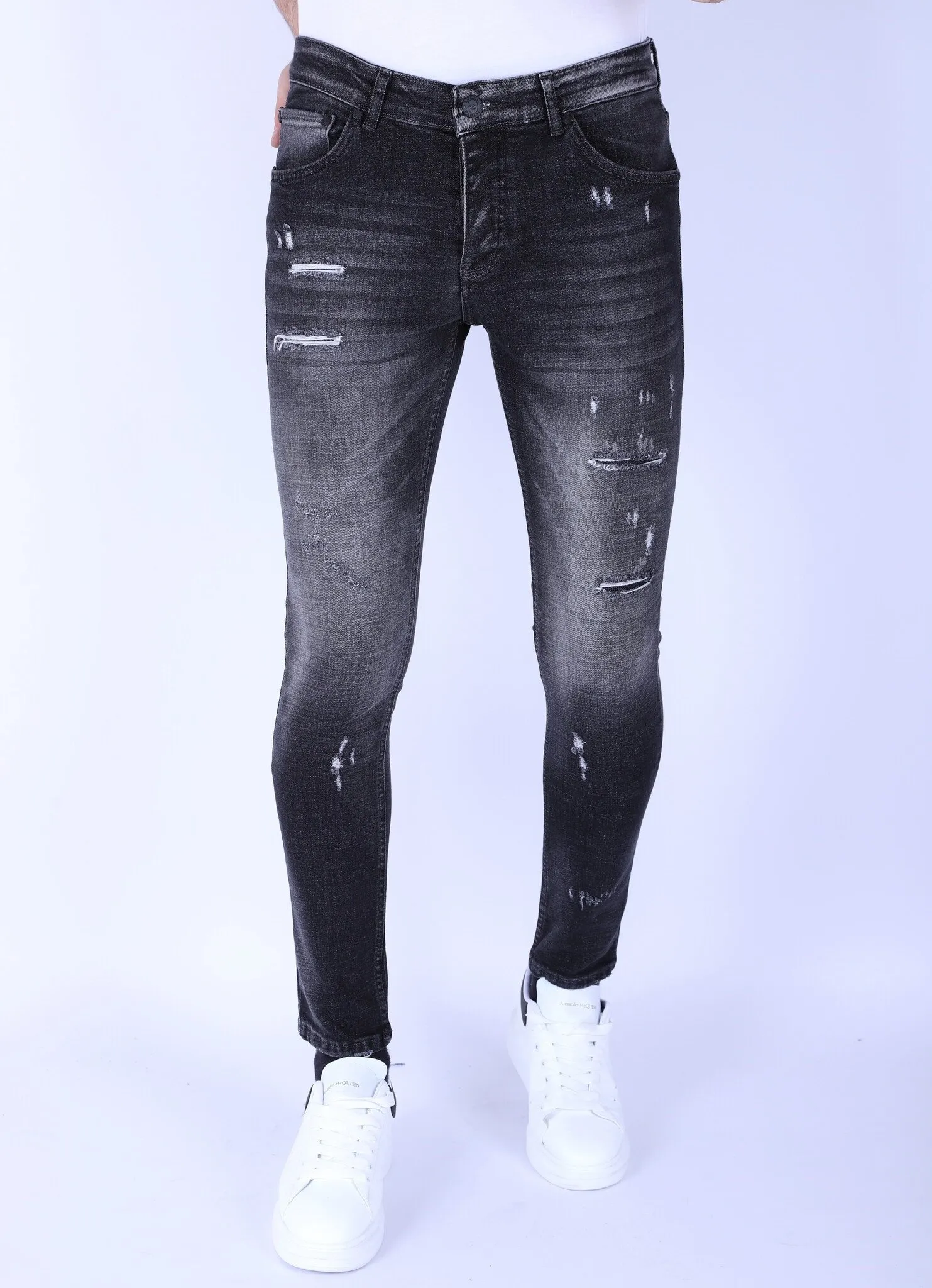 Men's Slim Fit Stone Wash Jeans with Holes |