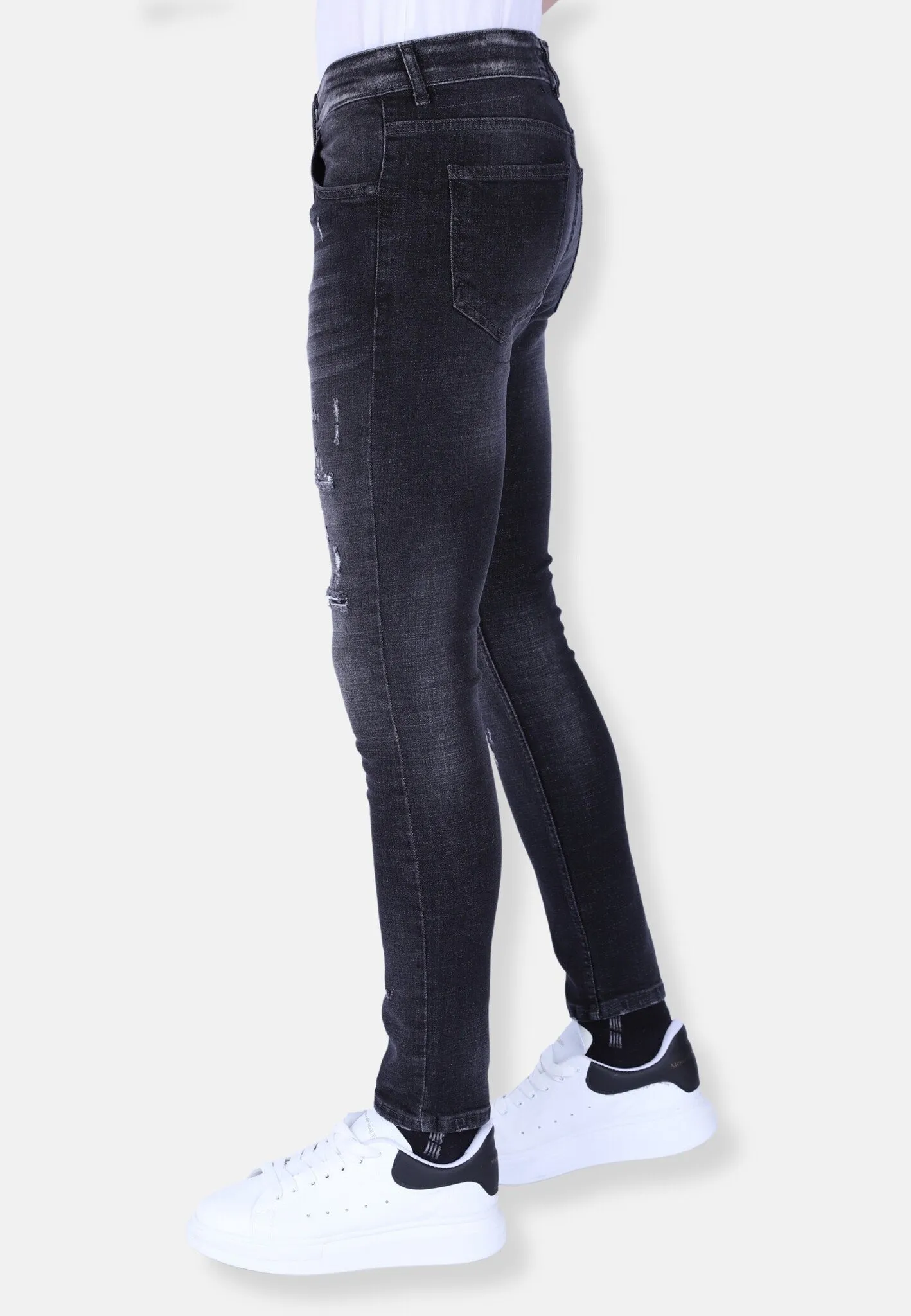 Men's Slim Fit Stone Wash Jeans with Holes |