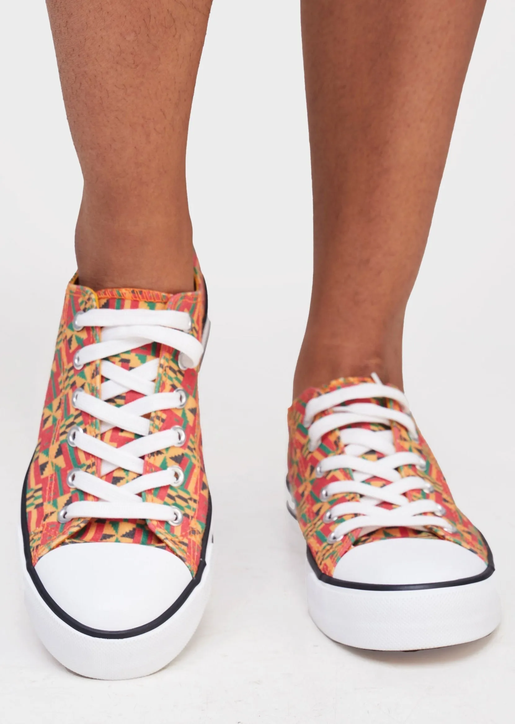 Mikono Kente Sneakers with white laces and a light rubber sole