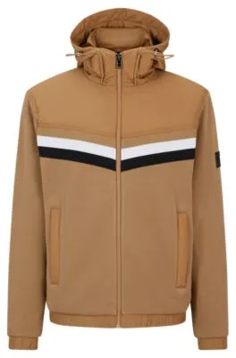 Mixed-material zip-up hoodie with signature-stripe detail