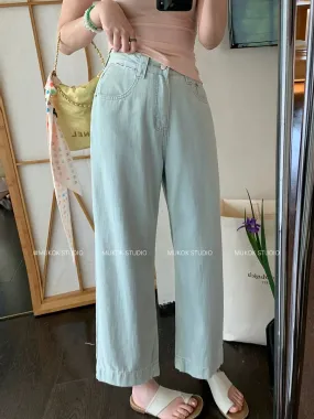 MUKOK comes with coolness 2.0~Light blue jeans for women, thin, slim, straight-leg casual nine-point pants